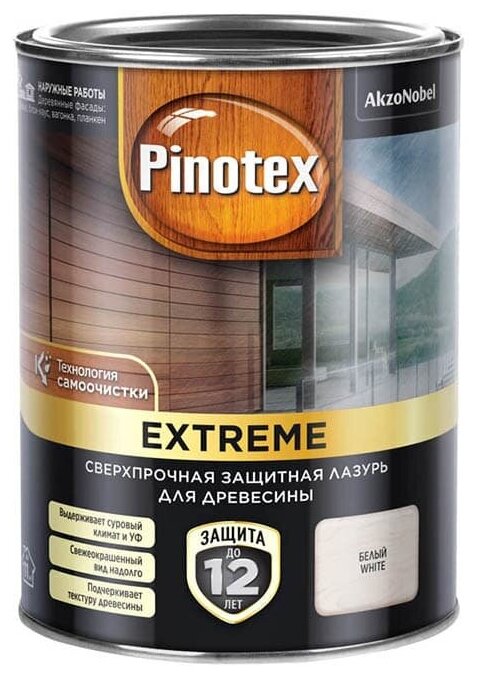 Лазурь PINOTEX Extreme для дерева с эффектом самоочистки Белый 0,9 л