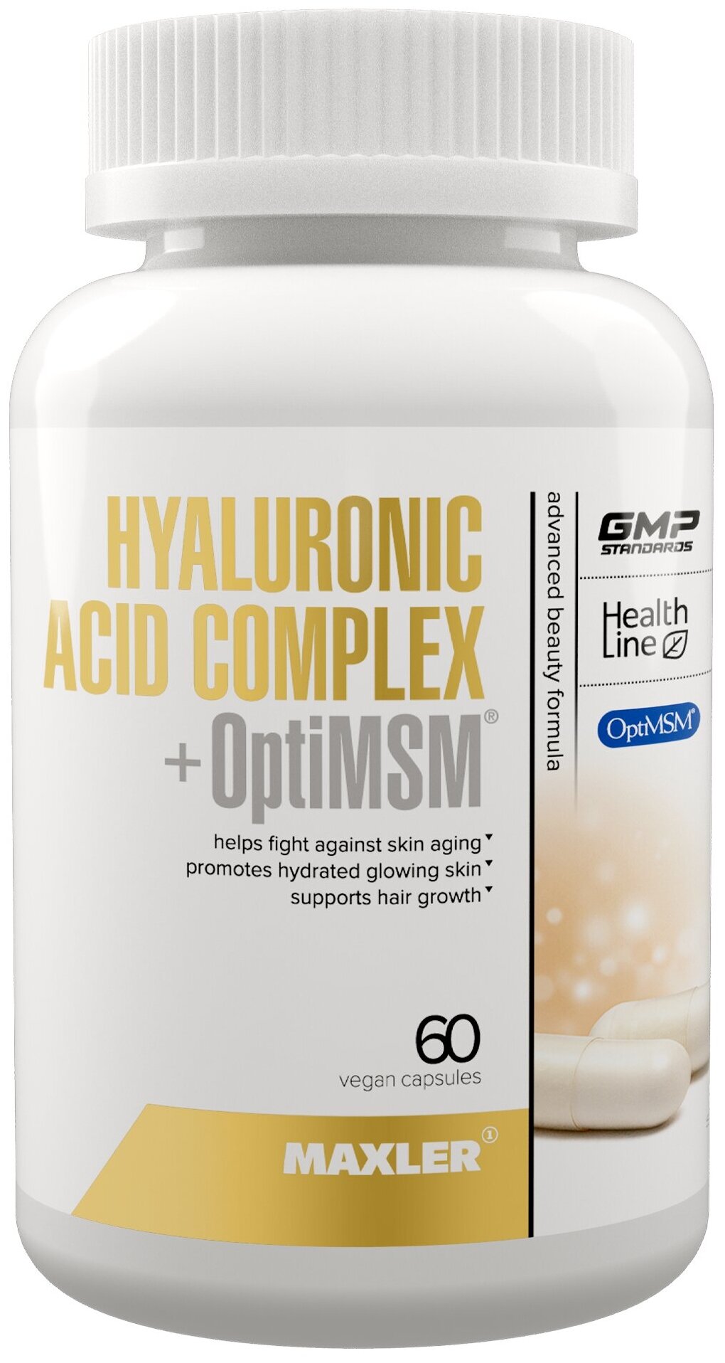 MAXLER Hyaluronic Acid Complex + OptiMSM капс., 60 мл, 60 г, 60 шт.