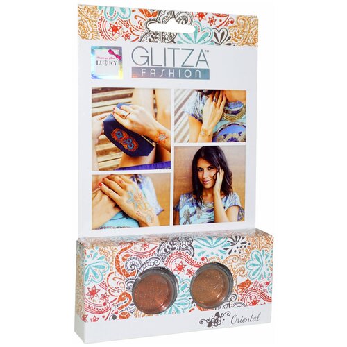 фото Набор для временных татуировок lukky glitza fashion, "восточные мотивы", клейкий дизайн на 2 листах, 2 баночки с блестками по 1 г, двусторонняя кисточка, коробка-подвес (т18795)