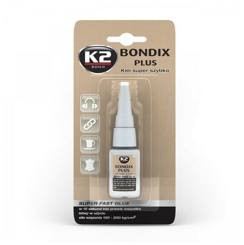 K2 B101 Клей 10гр - Bondix Plus, суперклей, не требует перемешивания, разогрева либо сжатия, не содержит никаких растворителей, низкотоксичен, не горит, блистер