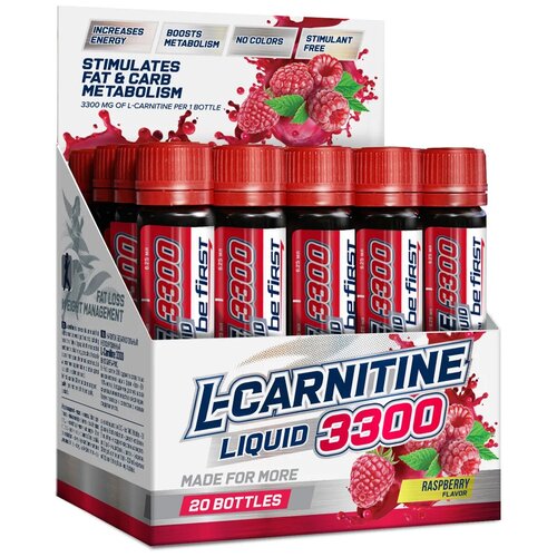 Л-Карнитин для похудения, жиросжигания, энергии Be First L-Carnitine 3300 mg - набор 20 ампул по 25 мл, малина