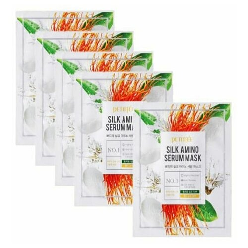 фото Маска для лица тканевая с протеинами шелка silk amino serum mask, 25 гр 5шт petitfee