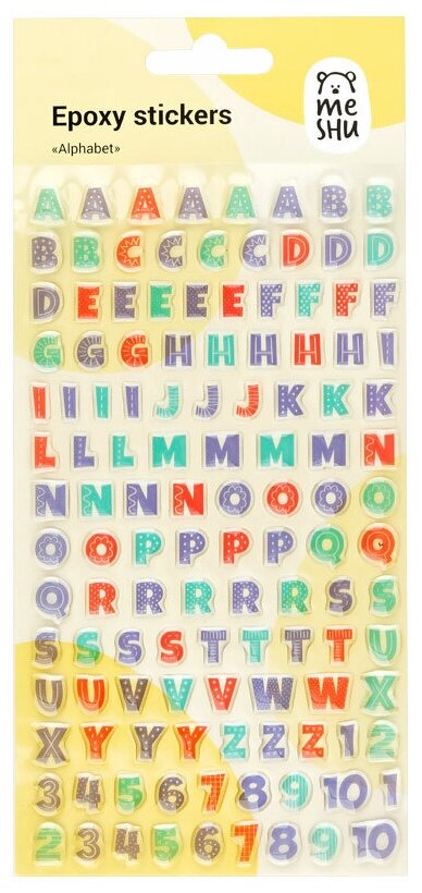 Наклейки гелевые MESHU "Alphabet", 10*22см, 122 наклейки - фото №1