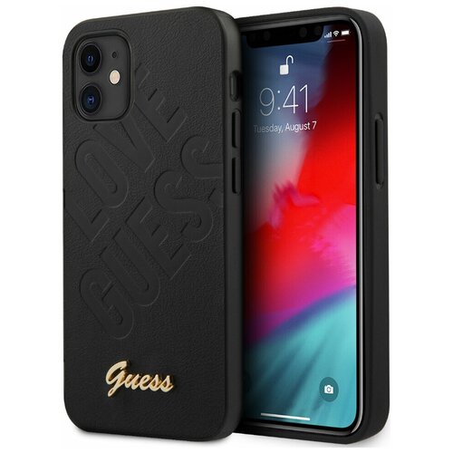 фото Чехол-накладка для iphone 12 mini guess pu iridescent "love" with metal logo, черный (guhcp12spuilgbk)