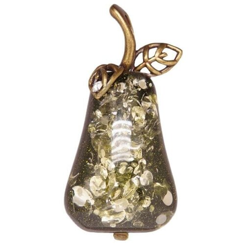 фото Брошь - подвеска "груша" янтарь зеленый бронза 658 хорошие вещи