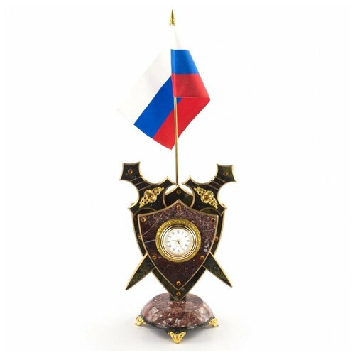 фото Уральский сувенир настольные часы "щит и мечи" из креноида