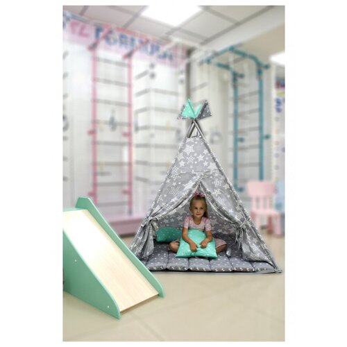 фото Игровая палатка детская вигвам / шалаш звезды большие цв. серый (1250*1250*1450мм) лайт папаспорт
