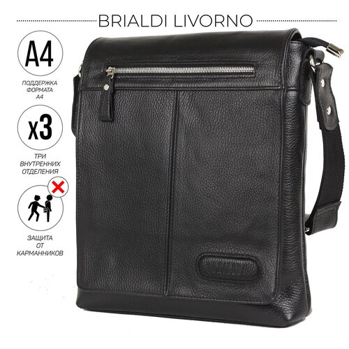 Кожаная сумка через плечо BRIALDI Livorno (Ливорно) relief black черного цвета