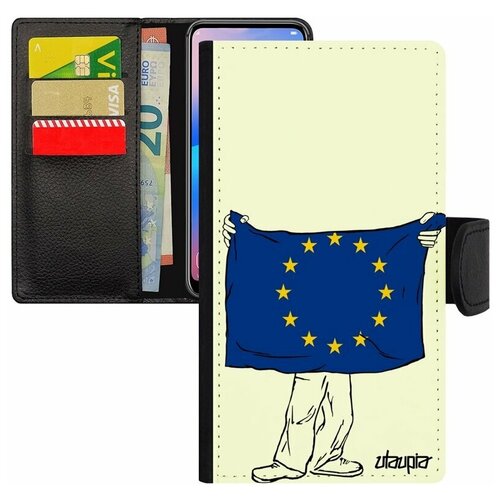 фото Чехол-книжка на мобильный xiaomi mi 8 lite, "флаг европы с руками" путешествие туризм utaupia