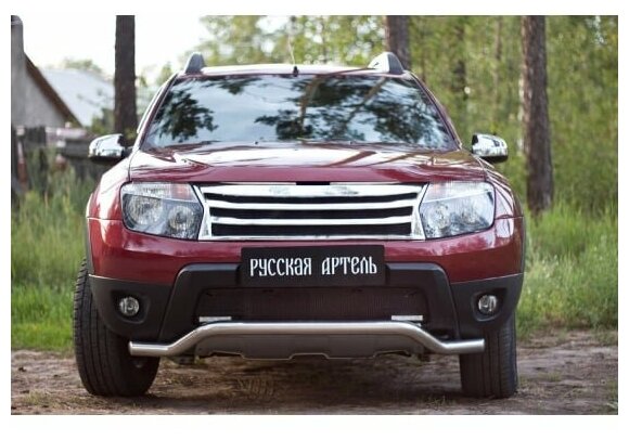 Защитная сетка переднего бампера (дхо+обвес) Renault Duster 2010-2014 (I поколение)