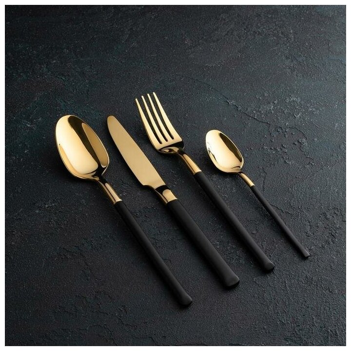 Набор столовых приборов Magistro «Версаль», 4 предмета, цвет ручек чёрный, цвет металла золотой