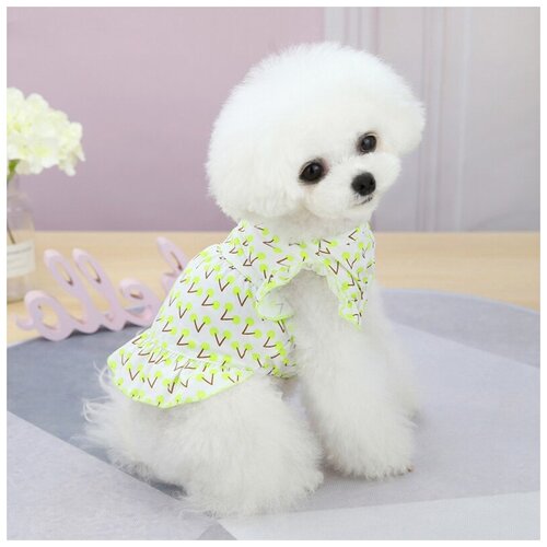 Платье летнее для собак мелких пород Вишенка зеленая. Размер XL (45см)