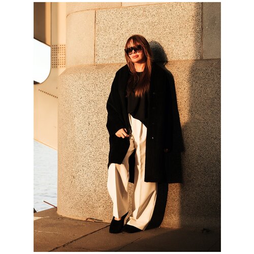 Пальто GRAY+ONE, размер L/170, черный женское двубортное шерстяное пальто длинное свободное однобортное пальто с длинными рукавами ниже колена в корейском стиле