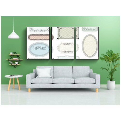 фото Набор модулных постеров для интерьера "узорчатые этикетки, теги, кадры" 60x90 см. в тубусе, без рамки lotsprints