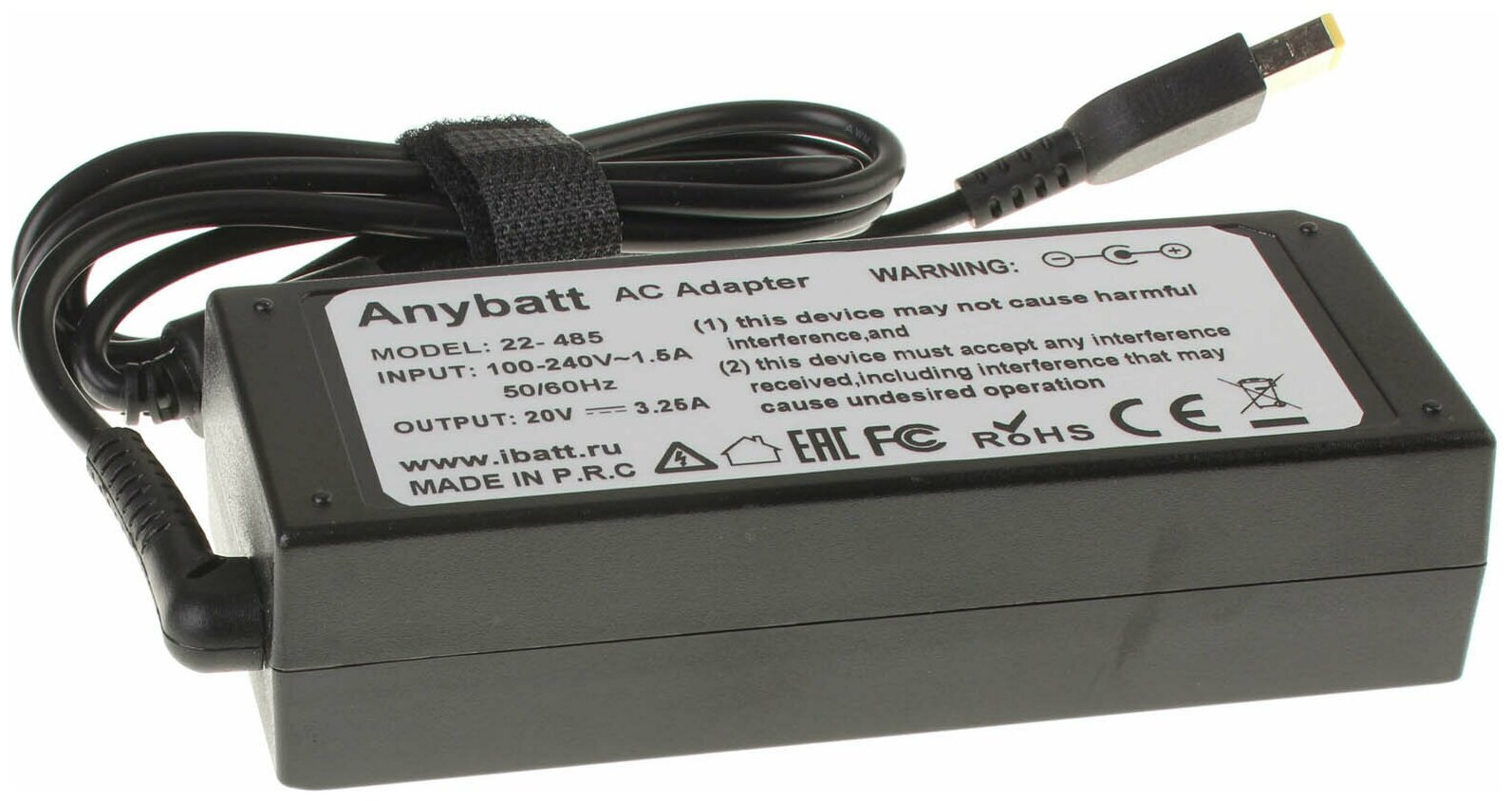 Блок питания Anybatt 22-B1-485 20V 3,25A, 65W, разъём прямоугольный, pin для IBM-Lenovo ADLX65NCC3A, ADLX65NDC3A, PA-1650-72,