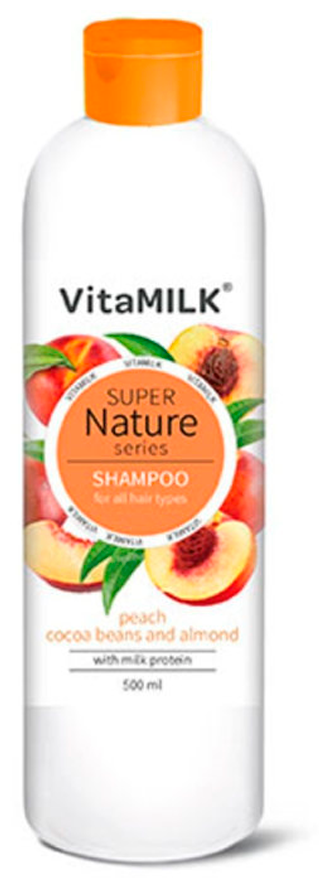 Шампунь для волос VITAMILK Super Nature (персик, зерна какао и миндаля), 500 мл