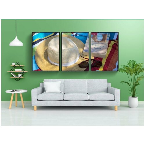 фото Модульный постер "пляж, отпуск, книга" 180x90 см. из 3х частей в тубусе, без рамки lotsprints