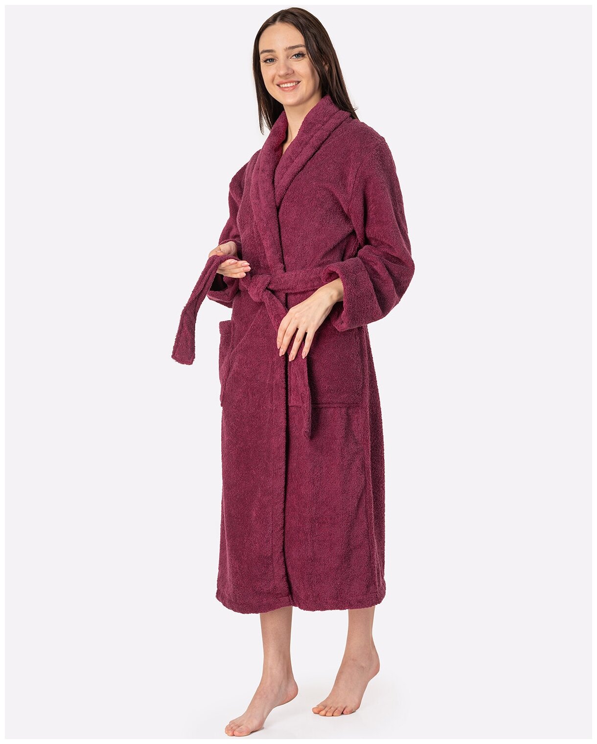 Махрровый халат HappyFox, HF400TJ размер 56, цвет бордовый - фотография № 1