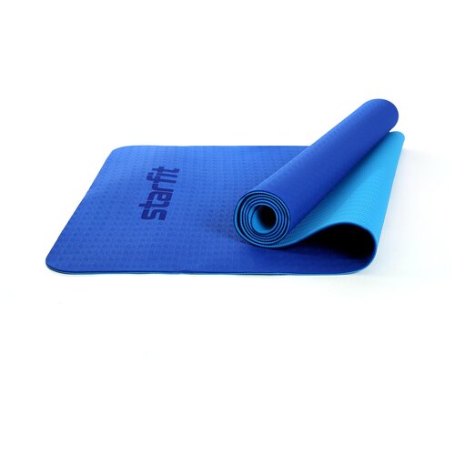 фото Коврик для йоги и фитнеса starfit core fm-201 173x61, tpe, темно- синий/синий, 0,4 см