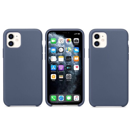 Чехол на Айфон 11 силиконовый для iPhone 11 Silicone Case с защитой камеры и экрана цвет (Тёмно-синий)