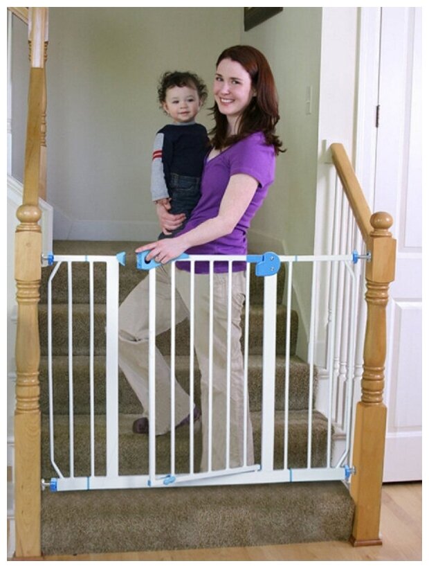 Барьер-калитка Baby Safe защитный для дверного/лестничного проема белый/голубой - фото №5