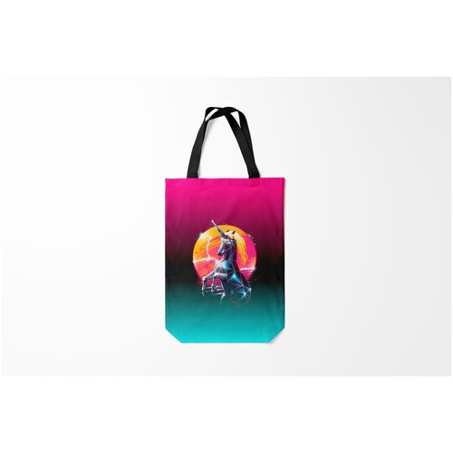 фото Сумка-шоппер / 31х42 см / неоновые принты / разные ретро единорог неон burnettie