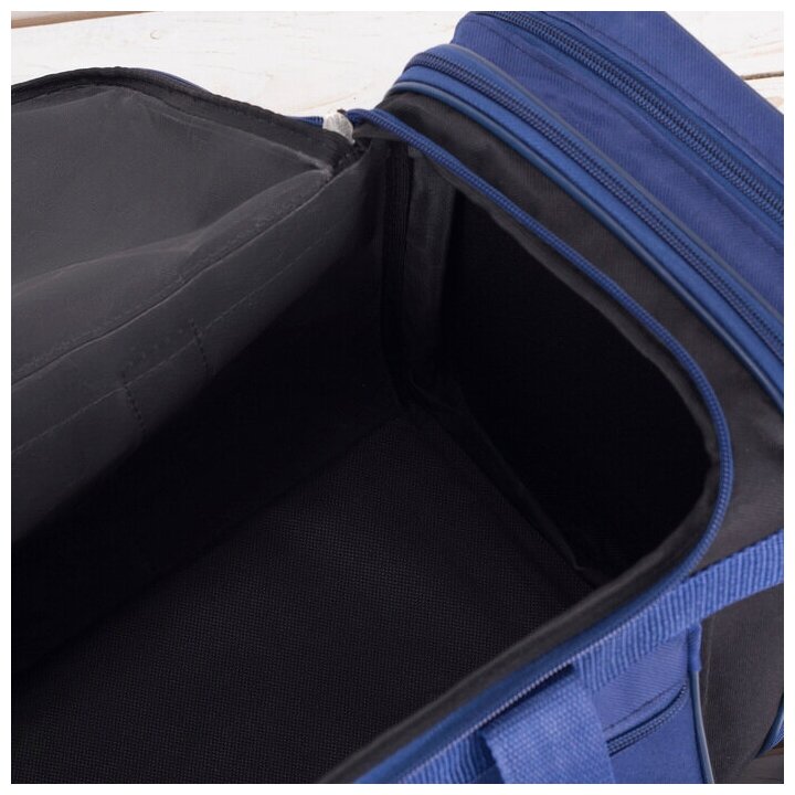 Сумка дорожная на молнии, с увеличением, 3 наружных кармана, длинный ремень, цвет чёрный/синий - фотография № 7