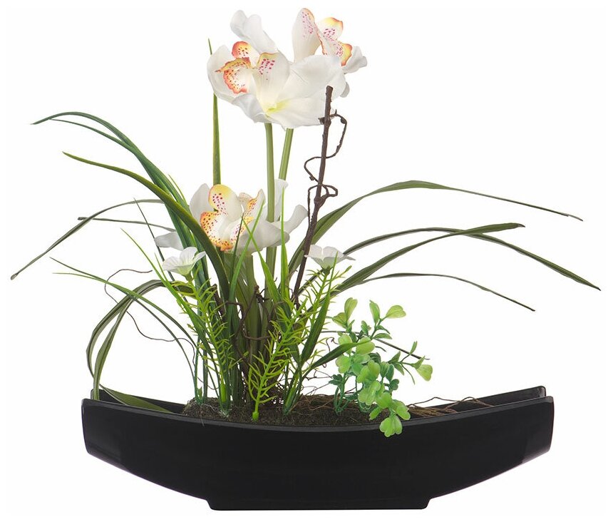 Орхидея в черной ладье Д280 Ш70 В335 белый