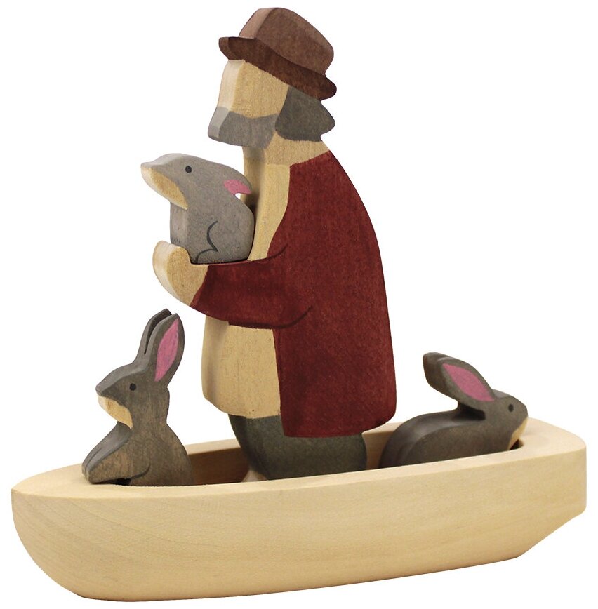 Набор игрушек из дерева из 5-ти предметов "Дед Мазай и зайцы" ручная работа