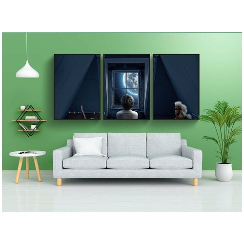 фото Набор модулных постеров для интерьера "световые люки, мансарда, мальчик" 60x90 см. в тубусе, без рамки lotsprints