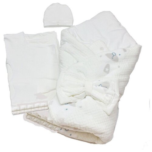 Комплект одежды   детский, бант и распашонка и одеяло и шапка и пеленка, нарядный стиль, размер 90 см, белый