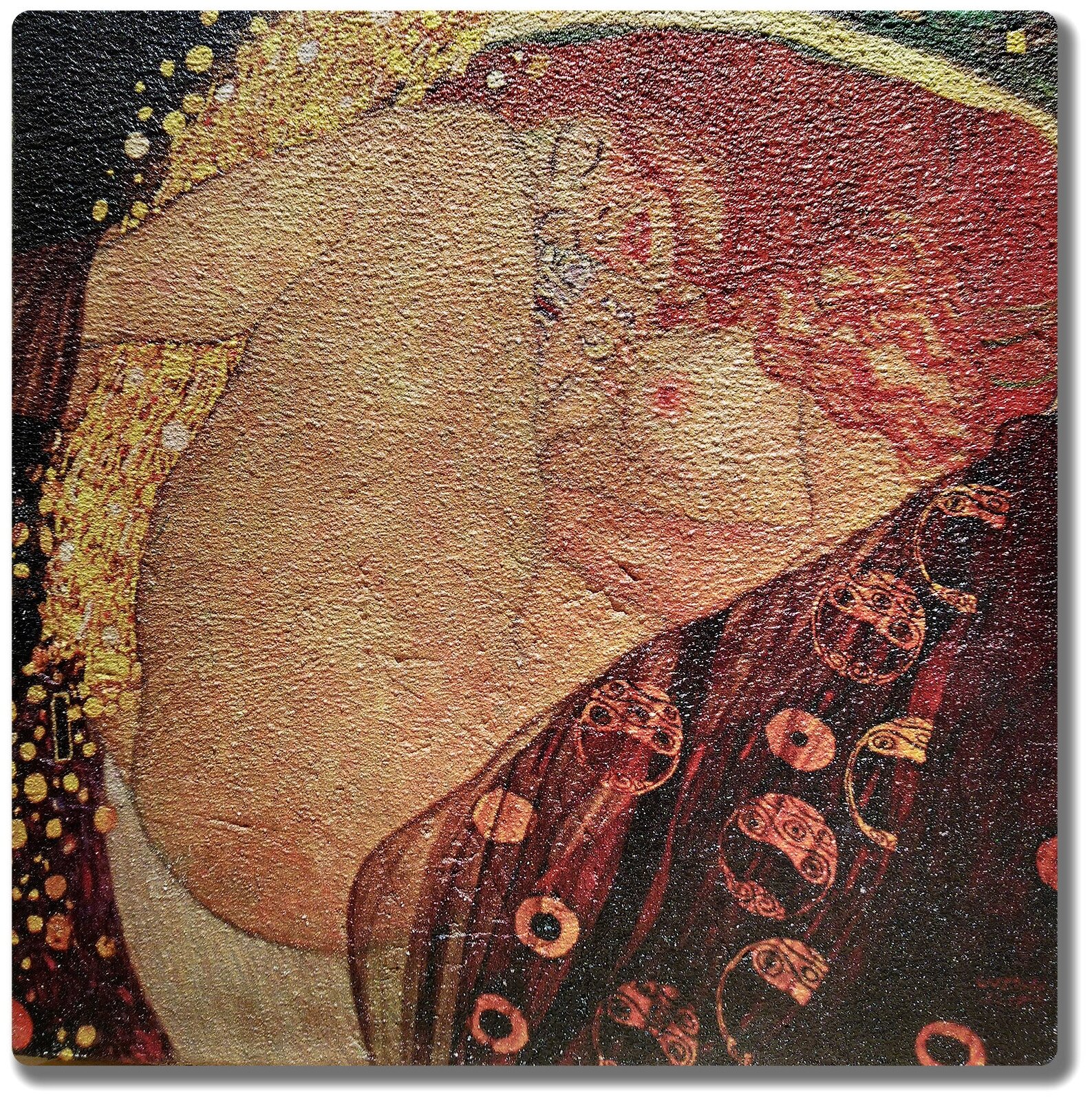 Репродукция картины Густава Климта "Даная". Интерьерная фреска на доске. 25х25 см