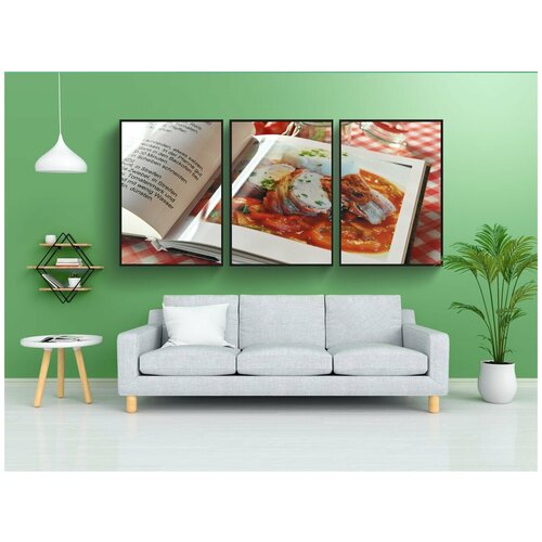 фото Модульный постер "кулинарная книга, рецепты, еда" 180x90 см. из 3х частей в тубусе, без рамки lotsprints