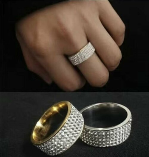Кольцо обручальное, искусственный камень, металл, кристаллы Swarovski, золотой
