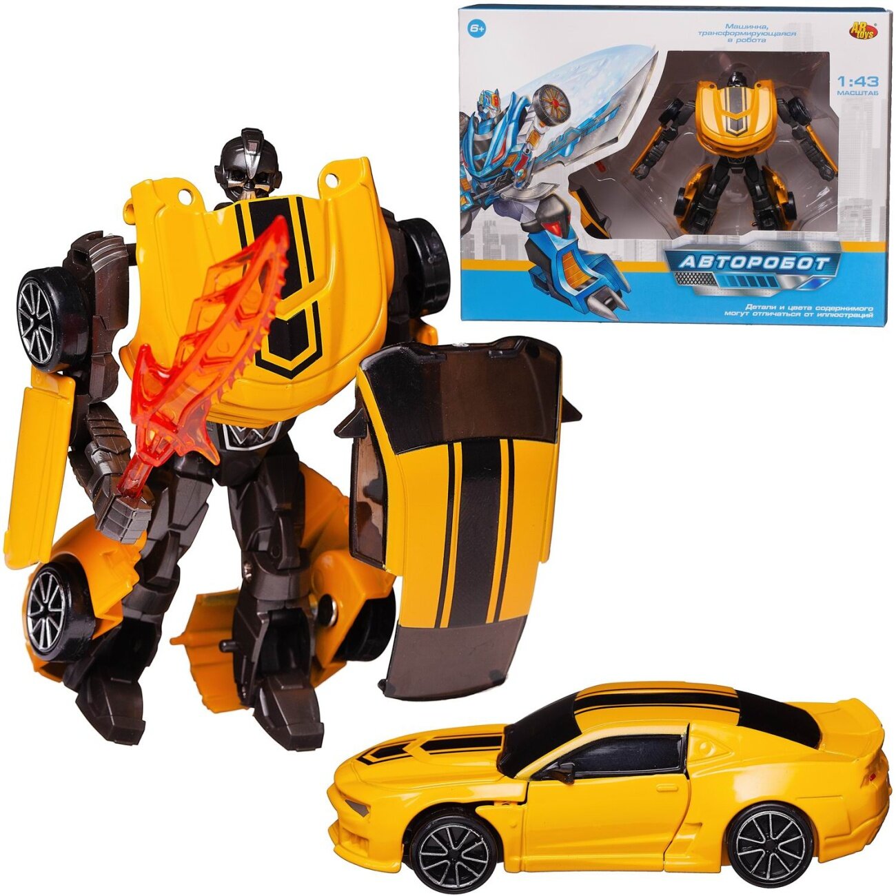 фото Робот-трансформер ABtoys Авторобот желтый с черной полосой, 1:43 PT-01785/02-желтыйсчернойполос
