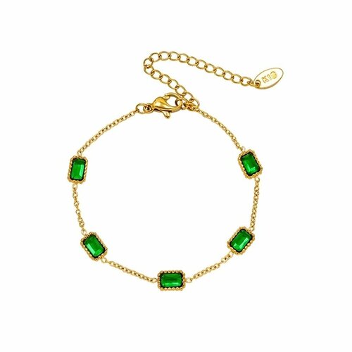 фото Браслет-цепочка, стразы, циркон, 1 шт., размер 17 см, хаки, зеленый sorona jewelry