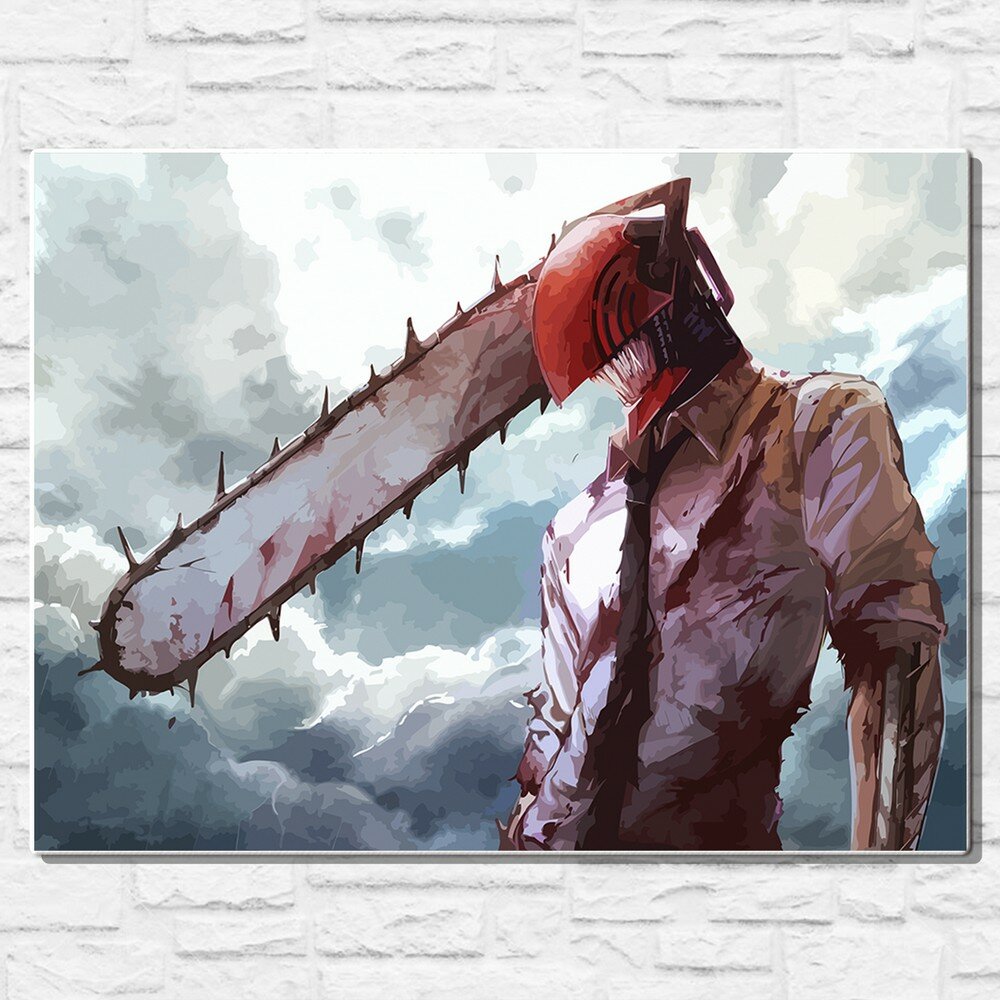 Картина по номерам на холсте аниме человек Бензопила (Chainsaw man, манга) - 15110 Г 60x80