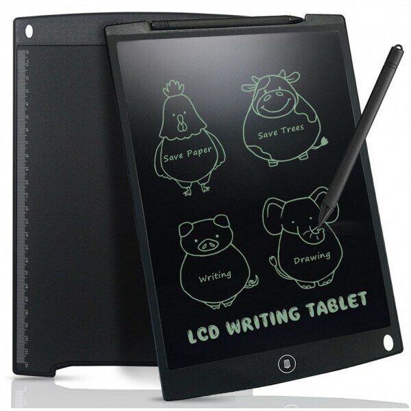 Графический планшет для рисования детский LCD Writing Tablet 12 дюймов со стилусом черный / Интерактивная доска / Планшет для рисования / Электронный блокнот