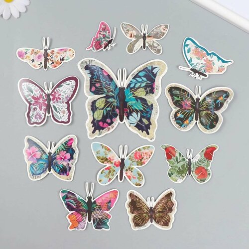 Магнит-украшение - Бабочки цветочные картонные 12 шт в наборе 259₽