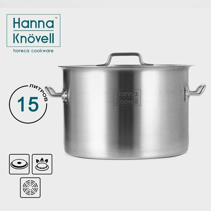 Hanna Knövell Кастрюля из нержавеющей стали Hanna Knovell с крышкой, 15 л, d=30 см, h=20 см, толщина стенки 0,8 мм