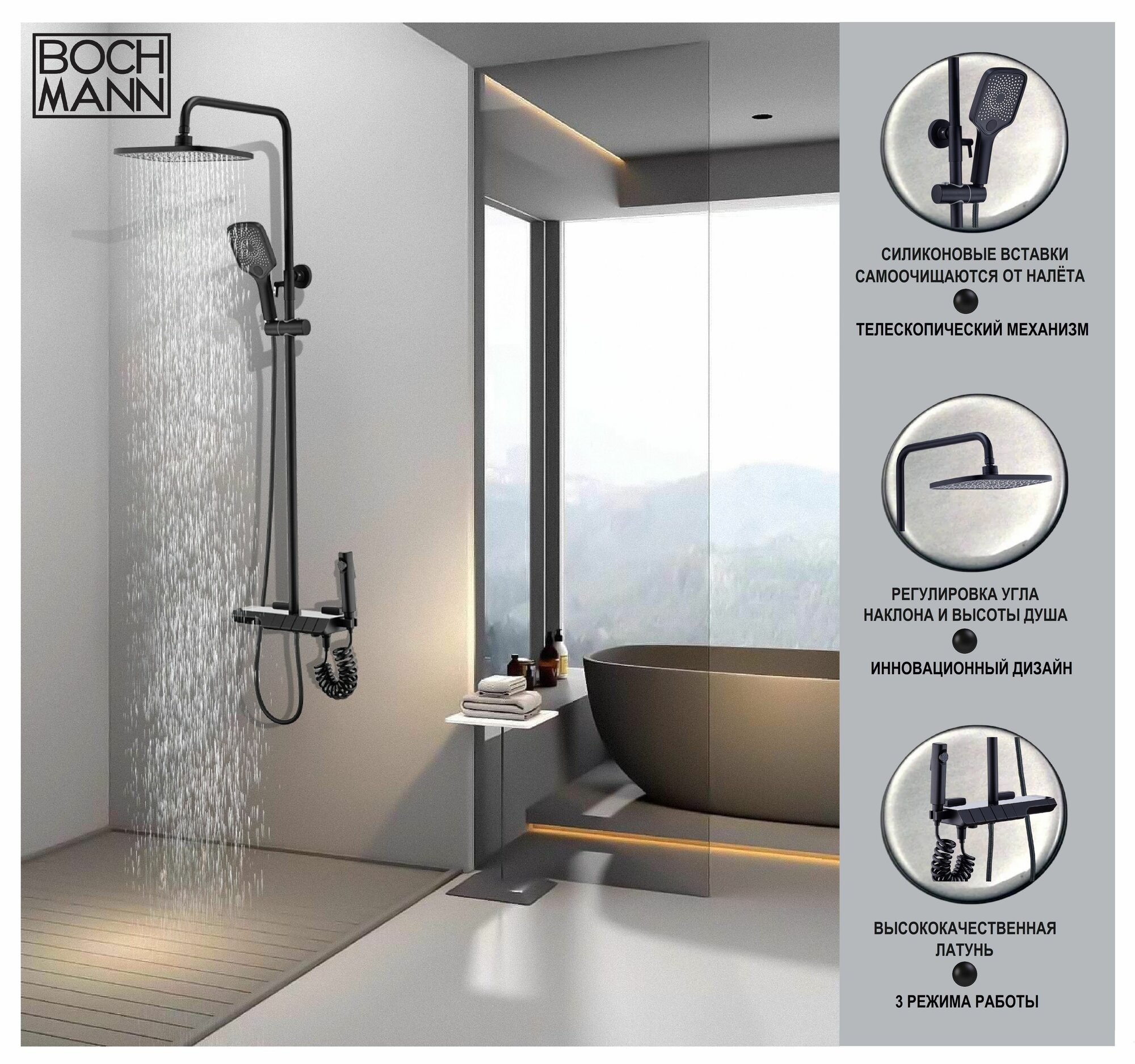 фото Душевая стойка с термостатом BOCH MANN VETTORRE B TS BM9651 черная