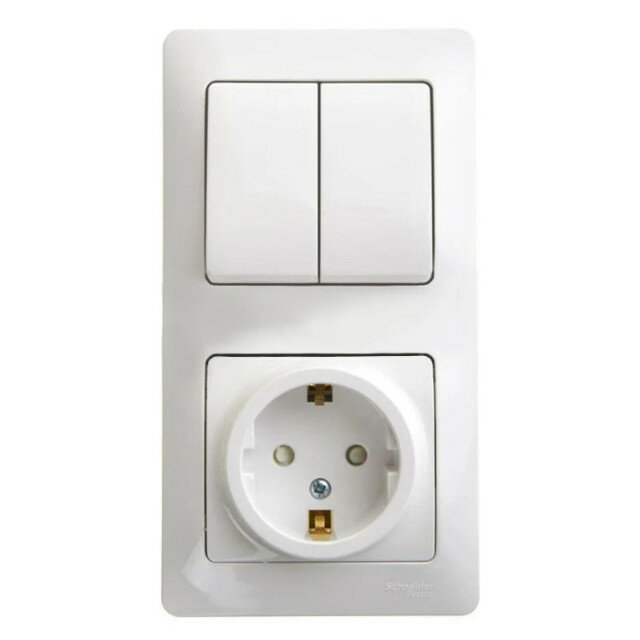 Блок 2-клавишный выключатель и розетка SCHNEIDER ELECTRIC Glossa c/з белый
