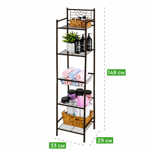 Стеллаж для ванной комнаты 33х295х1485 см EL Casa Коричневый c 5-ю полками 2911₽