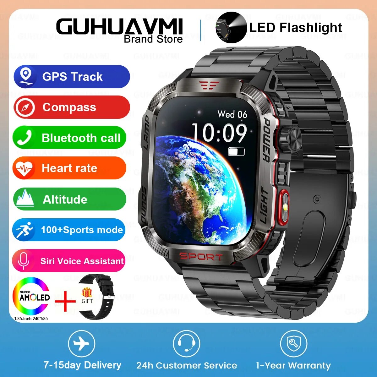 Водонепроницаемые смарт-часы Xiaomi Mi Band 2,0, 2,01-дюймовый HD AMOLED-экран, GPS-компас, 600 мАч, Black Steel, 600mAh Battery