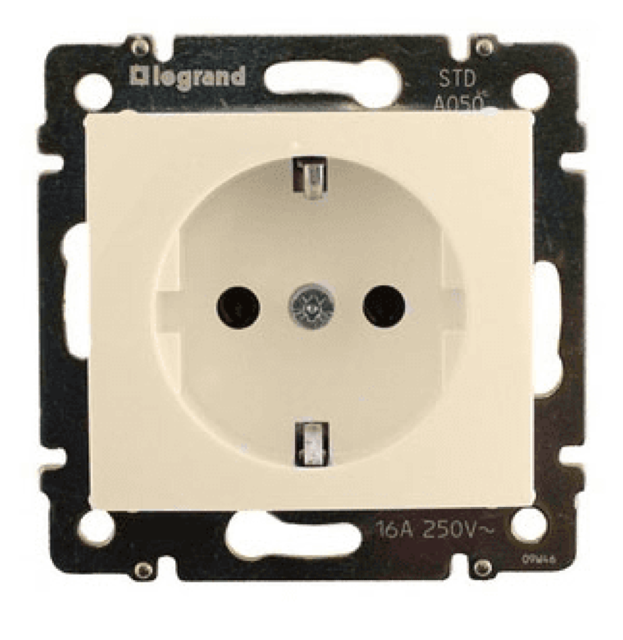 Розетка силовая штепсельная Legrand / Легранд Valena СП механизм 16А 250В IP20, слоновая кость 1-местная с заземляющими контактами и защитными шторками, 774321 / электрооборудование