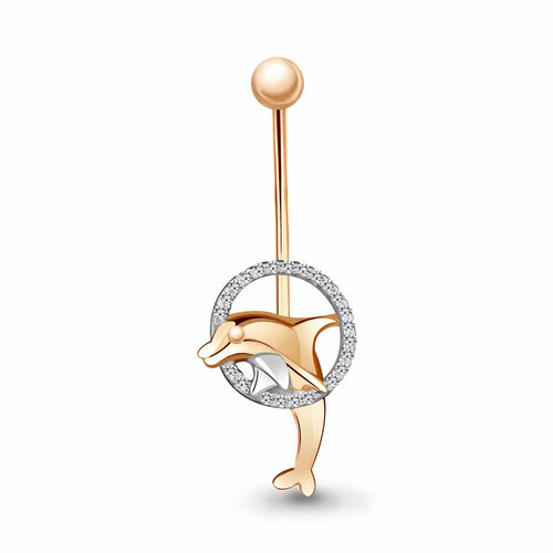 Пирсинг в пупок Diamant online, красное золото, 585 проба, фианит, средний вес 1.38 гр., длина 3 см., бесцветный