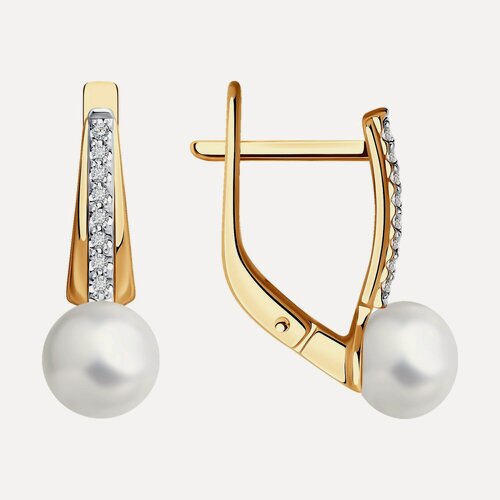 Изображение товара Серьги, красное золото, 585 проба, бриллиант, жемчуг