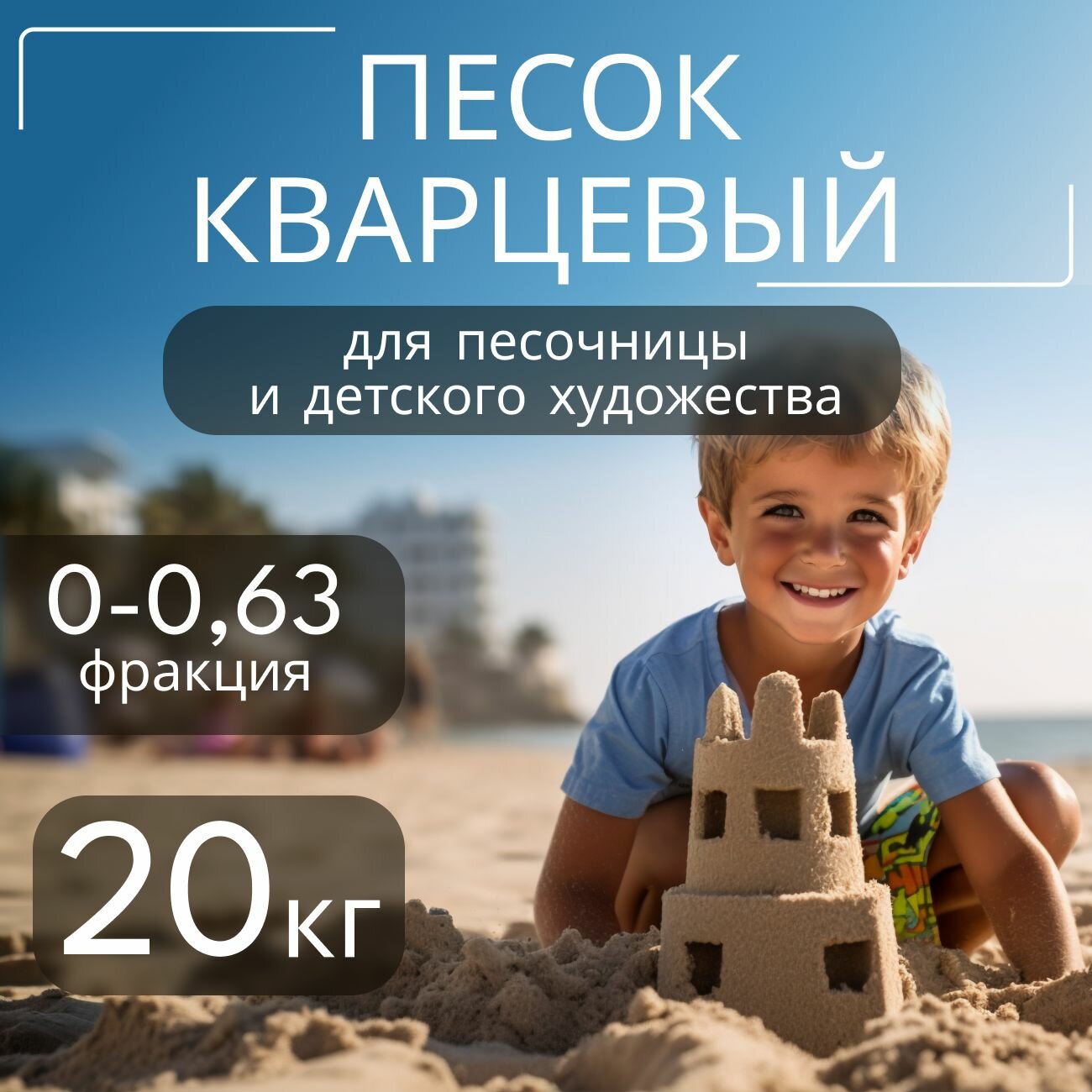 Кварцевый песок натуральный 20 кг для рисования для песочницы и детского творчества для пескоструйного пистолета фракция 0-063 мм.