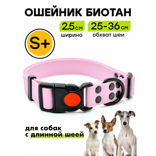 Ошейник из биотана 25-36 см (S+), 25 мм, Woofy "Iron" водостойкий, для небольших и средних собак, светло-розовый