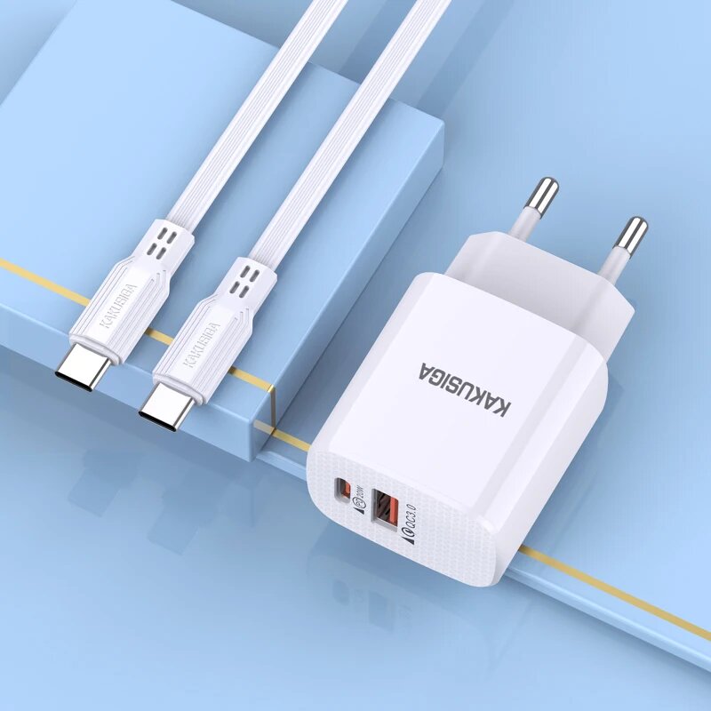 Адаптер KAKUSIGA, для быстрой зарядки, с кабелем Type-C, белый — фото 1